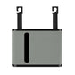 Grey car seat back tissue storage box with black hanging straps and front slot