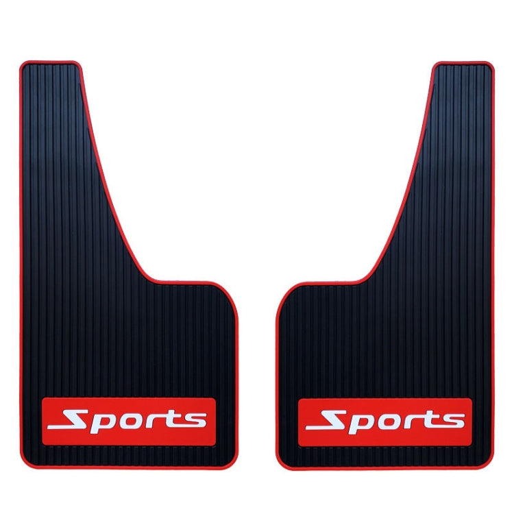 Pair of black car mud flaps with red trim and red Sports logo