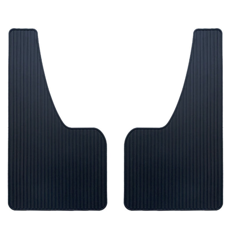 Pair of black car mud flaps with red-edged outline and ribbed surface, no logo