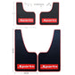 Set of four black mud flaps with red trim; Sports logo and size measurements