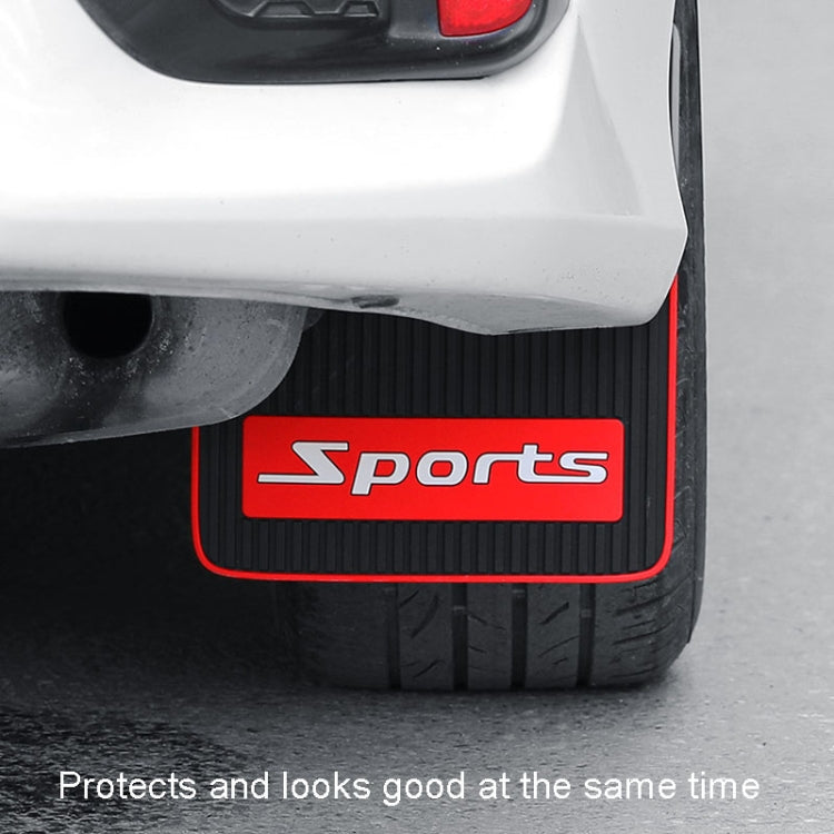 Installed black mud flap with red trim and Sports logo on a car