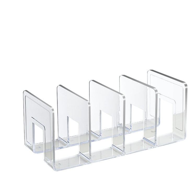 Clear acrylic desktop book storage rack with thick bookends and open front slots