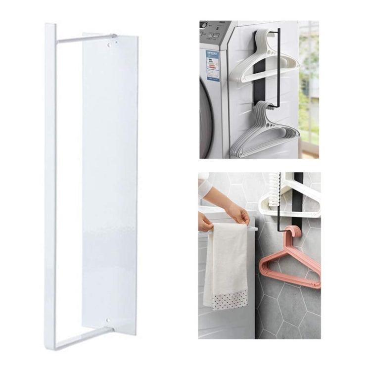 Wall-mounted metal clothes hanger storage rack, white, tall panel with mounting holes
