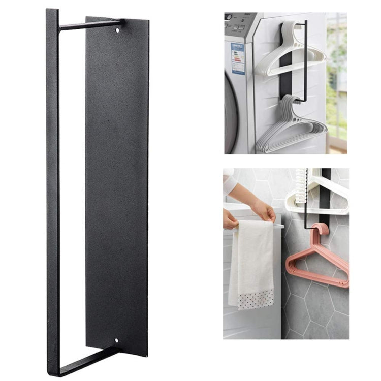 Wall-mounted metal clothes hanger storage rack, black, tall panel with mounting holes