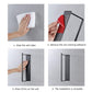 Wall-mounted metal rack installation steps showing adhesive prep and mounting to wall