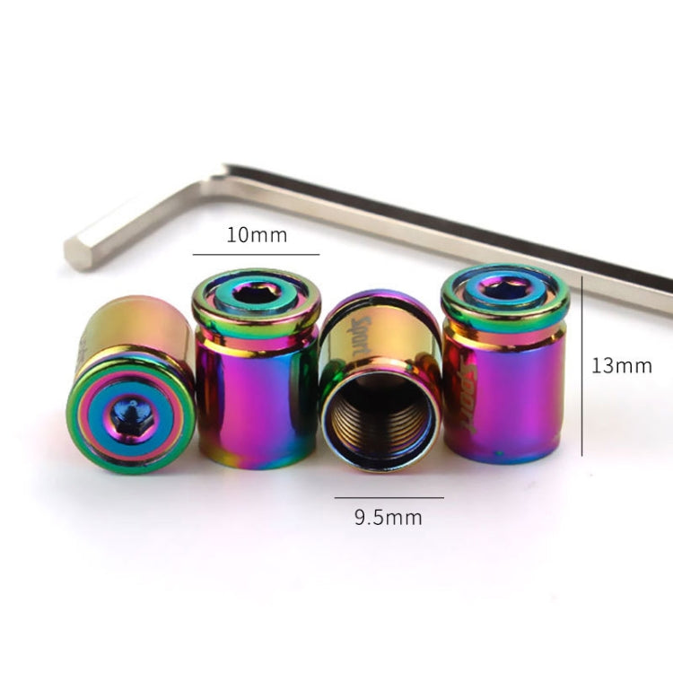 Rainbow anti-theft tire valve caps set with wrench; cap sizes shown: 10mm, 13mm