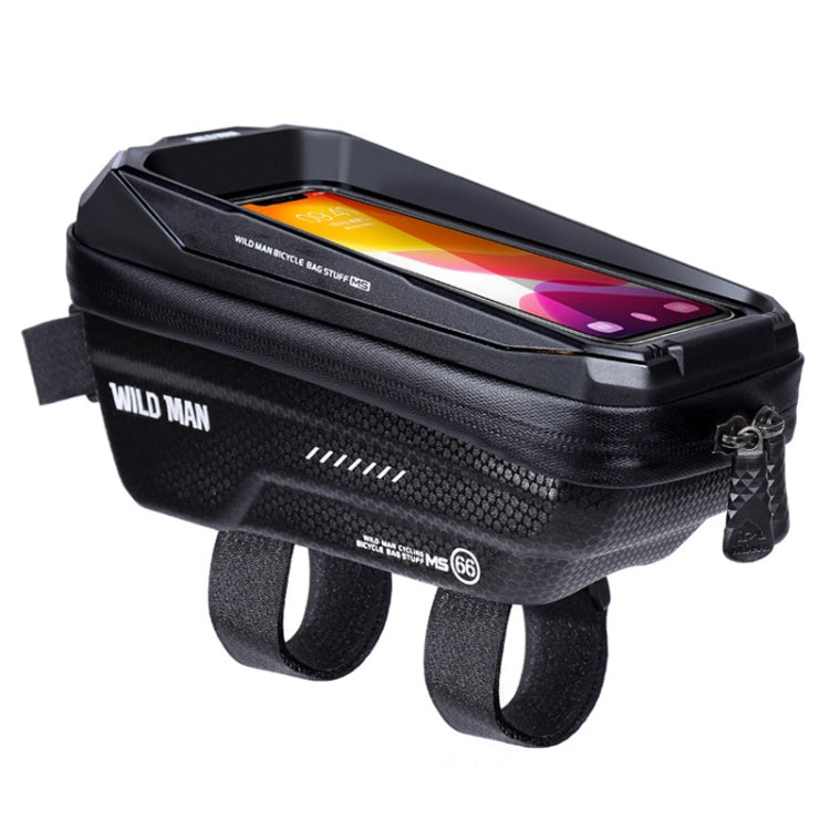 WILD MAN MS66 hard-shell bicycle front beam bag with touch-screen phone window, black