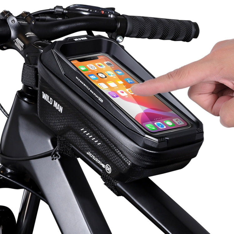 WILD MAN MS66 hard-shell bicycle phone bag with touch-screen window and hand placing phone