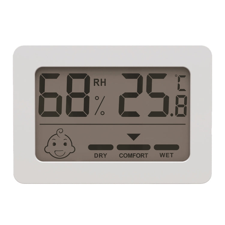 White rectangular indoor temperature and humidity meter with LCD showing RH 60% and 23°C