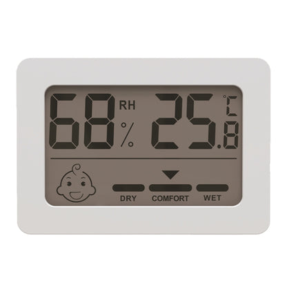 White rectangular indoor temperature and humidity meter with LCD showing RH 60% and 23°C
