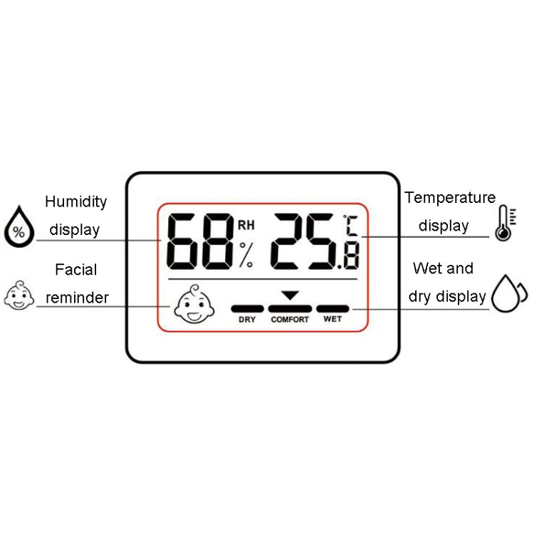 White indoor temperature and humidity meter with LCD showing 68% RH and 25.8°C