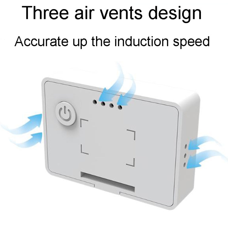 White rectangular indoor temperature and humidity meter with air vent slots on back