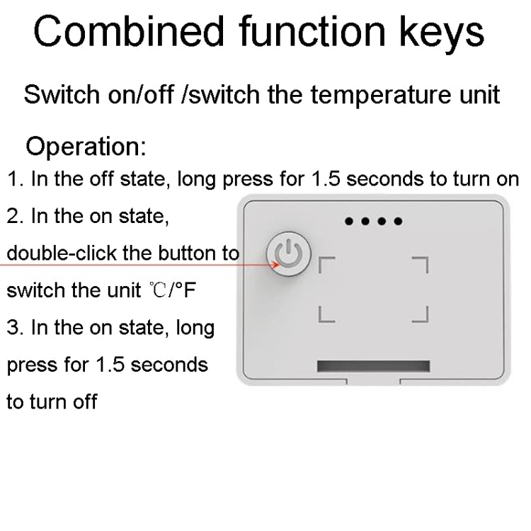 White rectangular indoor temperature and humidity meter with power button and unit switch