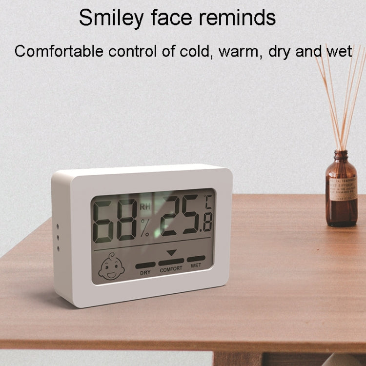 White rectangular indoor temperature and humidity meter LCD showing 68% RH and 25.8°C