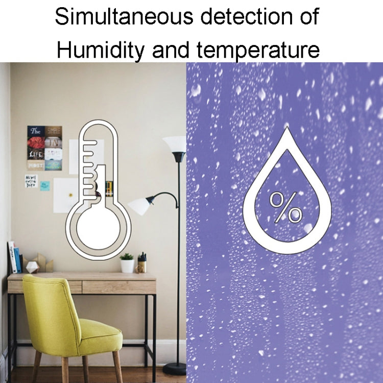 Wall-style diagram with indoor temperature and humidity meter measuring humidity and temperature