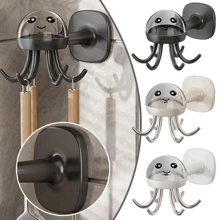 Rotating 6-claw hook rack with clear dome cover and chrome curved hooks