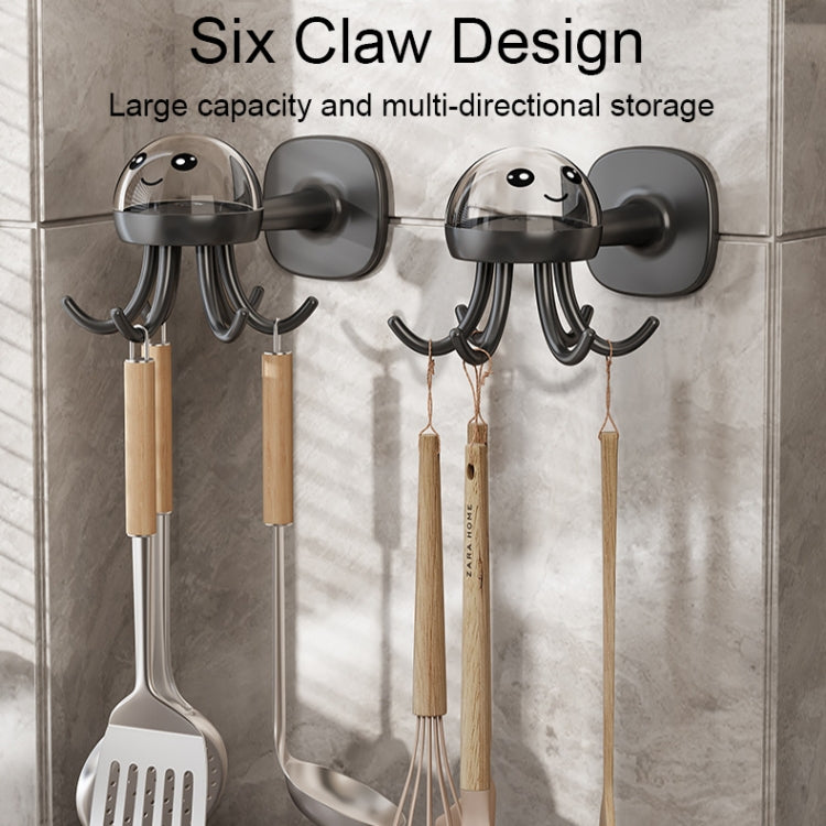 Wall-mounted 6-claw hook rack with rotating dome cover and multiple curved hooks