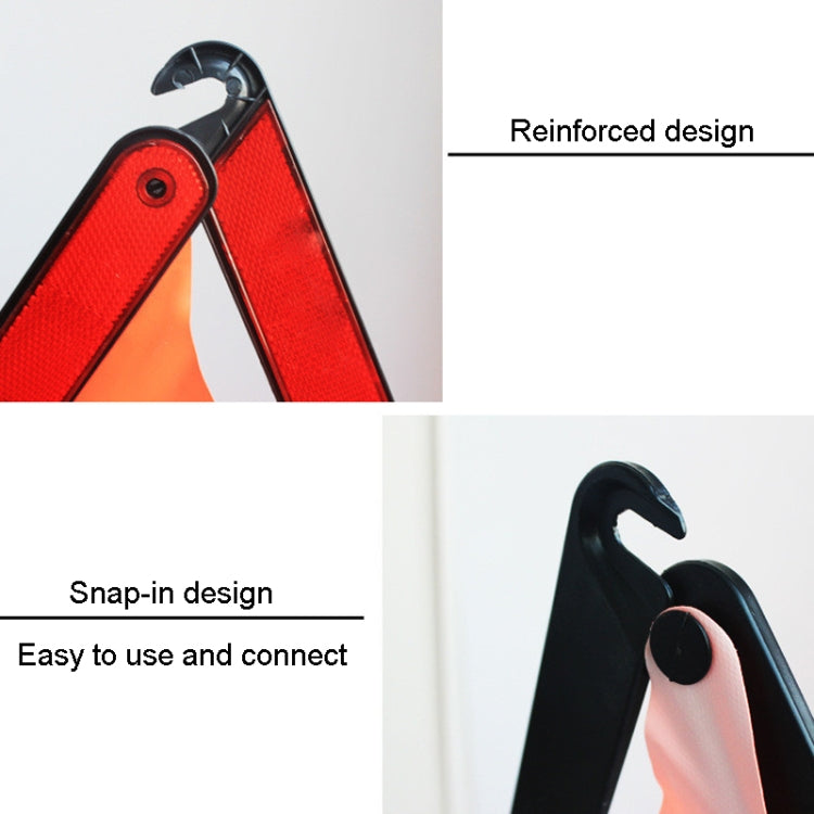 Emergency triangle warning sign with snap-in hinge points and reinforced reflective edges