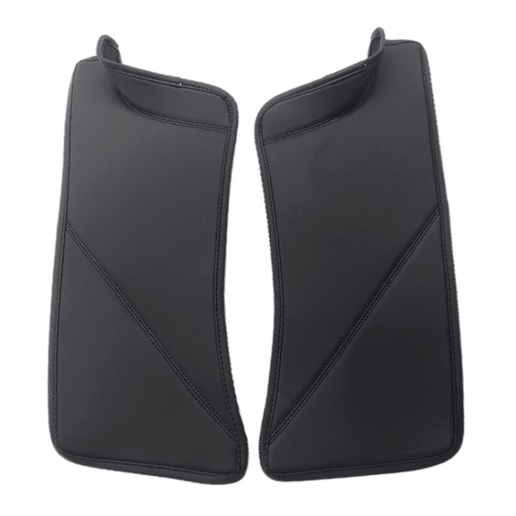 Pair of black door sill anti-kick protective pads with curved top tabs