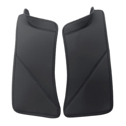 Pair of black door sill anti-kick protective pads with curved top tabs