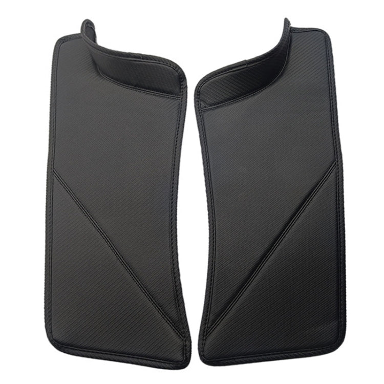Pair of dark textured door sill anti-kick protective pads with curved top tabs