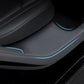 Black door sill protective pad installed along the rear door threshold