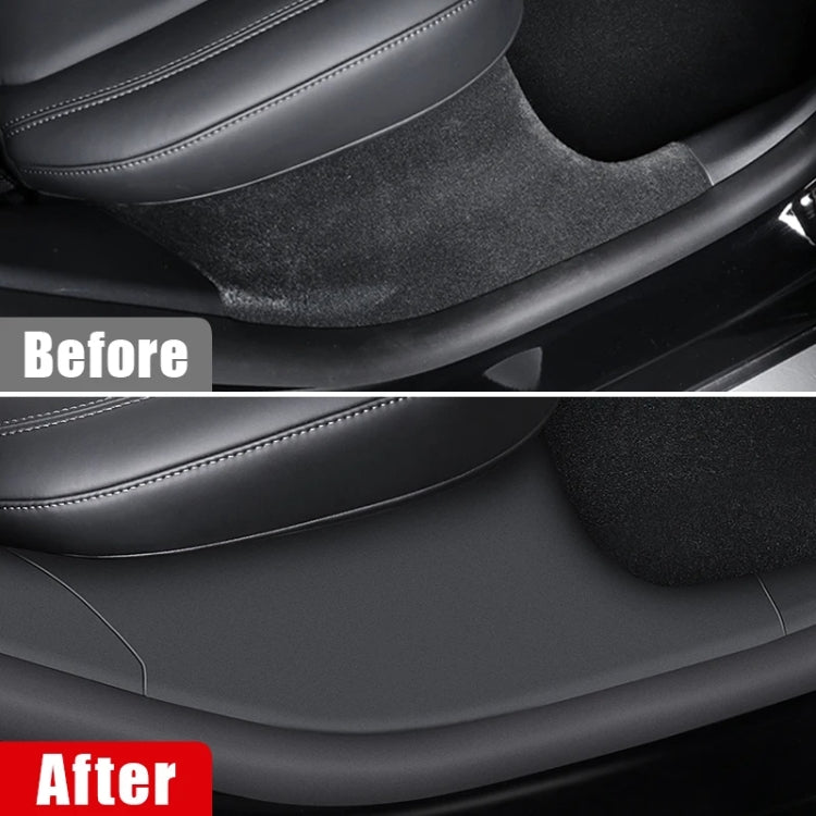 Before-and-after view of black anti-kick door sill protective pad coverage