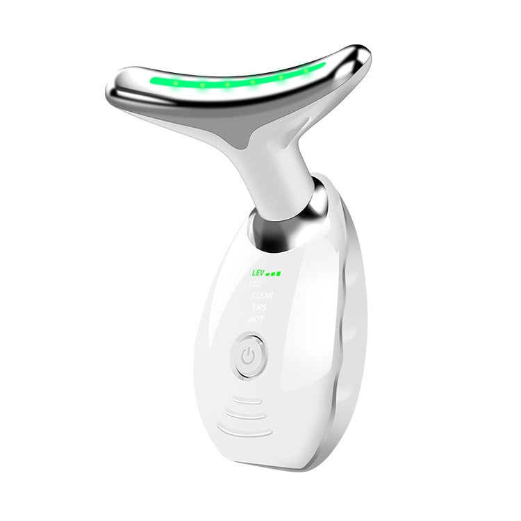 White oval LED neck massager with curved head and control buttons.