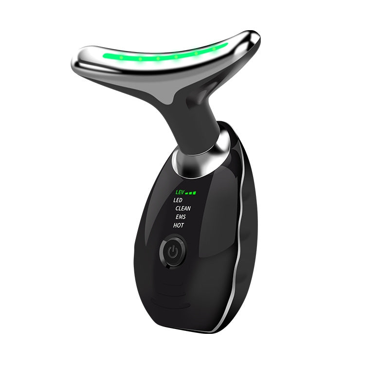 Black oval LED neck massager with curved head and control panel.
