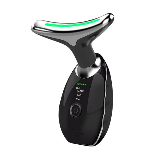 Black oval LED neck massager with curved head and control panel.