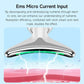 White oval neck massager with glowing green LED strip across the head.