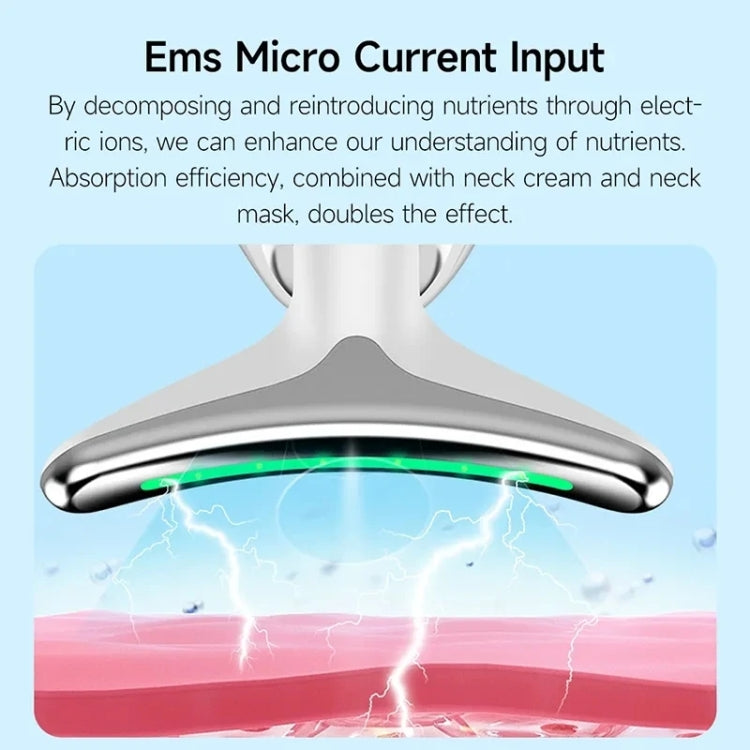 White oval neck massager with glowing green LED strip across the head.