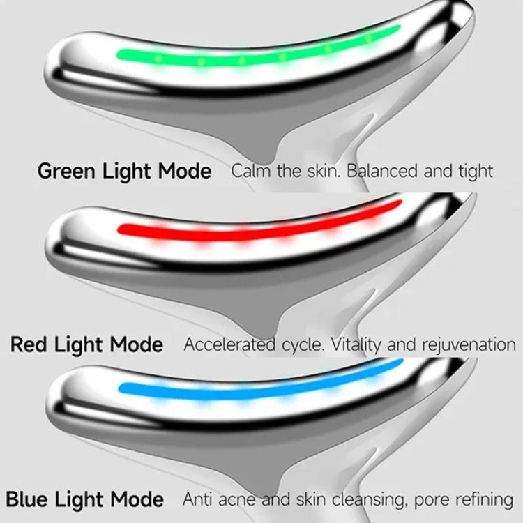 Oval neck beauty instrument showing green, red, and blue light mode indicators