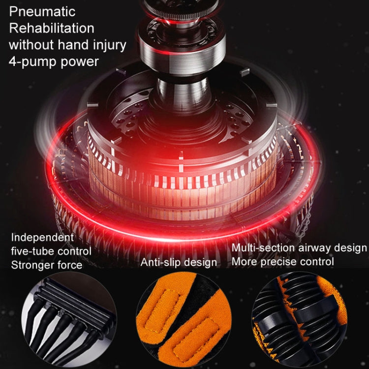 Robotic rehabilitation glove with red light effect over black air tube hub