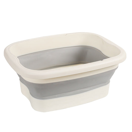 Gray foldable foot bath bucket with open top and built-in foot soak basin