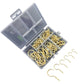 Gold screw-in ceiling cup hook set with loose hooks shown beside the organizer case