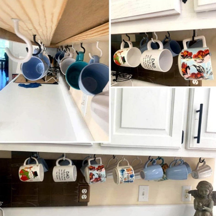 Screw-in ceiling hook set with silver hooks holding mugs on a wall rail