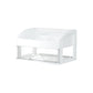 White multi-layer drawer organizer with clear compartments and arched dividers