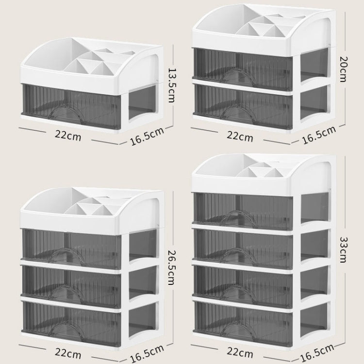 White multi-layer drawer organizer with four tiers and open divider compartments
