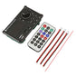 Bluetooth audio amplifier board with color screen, remote with colored buttons, and wire leads