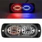 Red and blue LED car side signal warning light with dual circular lenses and black housing