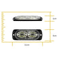 Black car side signal warning light with dual LED rings shown with size measurement guide