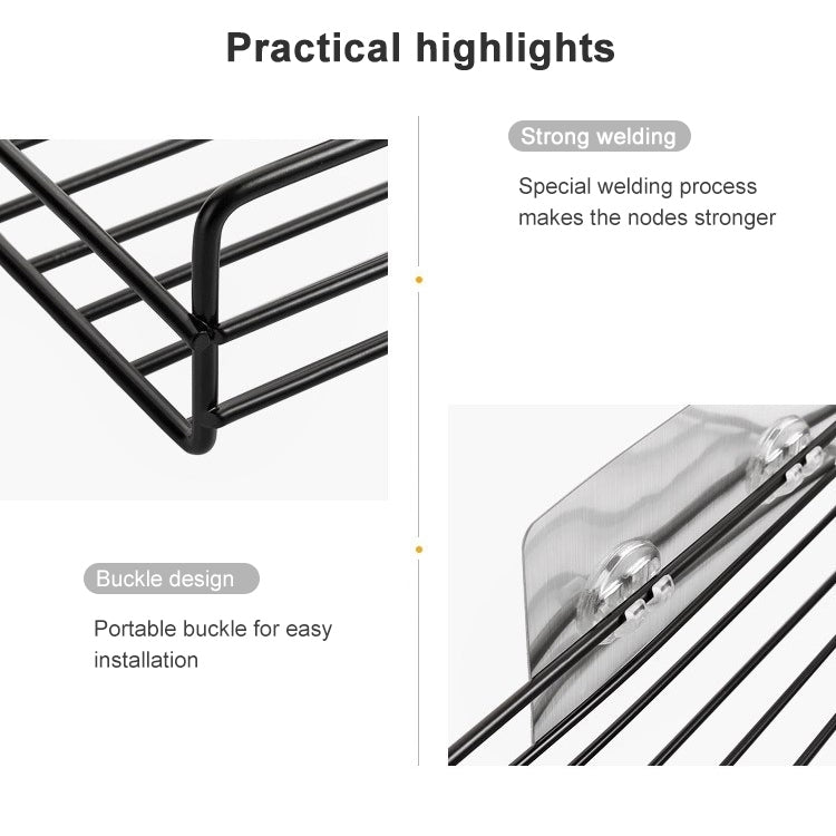 Black wire corner rack detail showing sturdy welding and buckle installation design