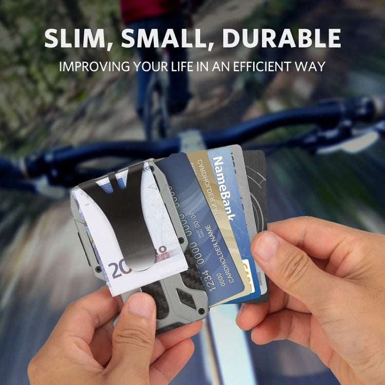 RFID card holder wallet with cards inserted, slim aluminum frame