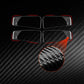 Installed interior door handle sticker with black carbon-fiber overlay and red trim