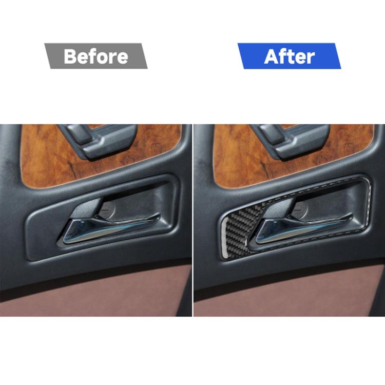 Interior door handle area with carbon-fiber sticker and red outline trim