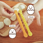 Hands using wavy lace egg cutter molds to shape halved eggs