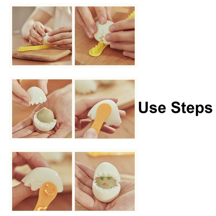 Lace egg cutter set with shown steps for shaping eggs