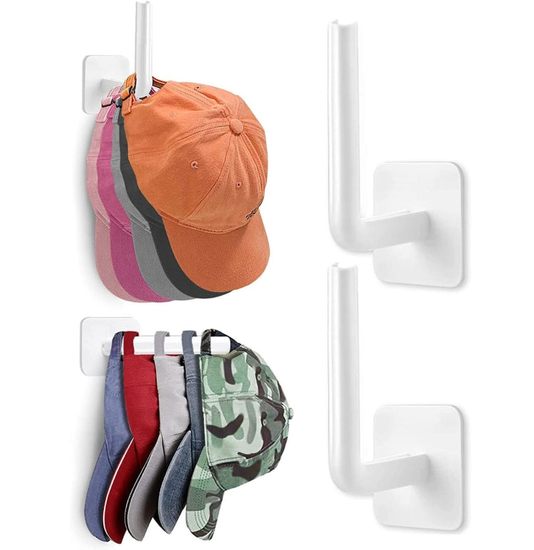 2-pack white self-adhesive hat rack wall hooks holding baseball caps