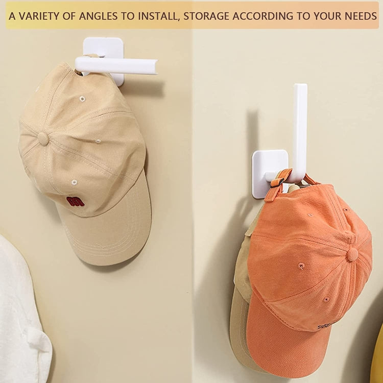2-pack white wall hat organizer hooks with baseball caps, multiple install angles